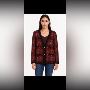 Ming Wang Red Plaid Faux Double Breasted Knit Jacket Size Large